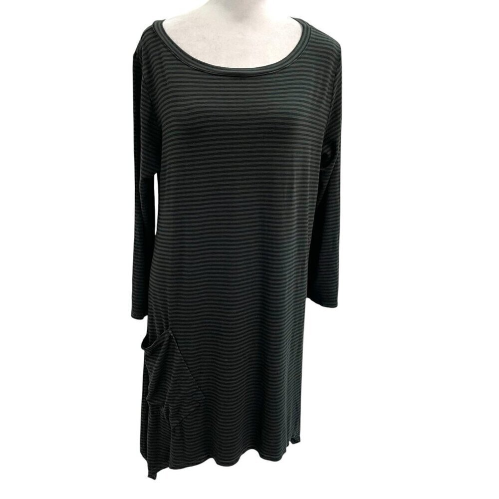 Cut Loose Shark-Bite Hem Stripe Tunic Top Dress Long Sleeve Stretch size Medium